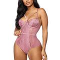 Buitifo Damen Sexy Body Dessous Ein Stück Babydoll V-Ausschnitt Teddy Schritt einrasten(Pink,XL)