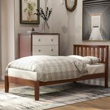 Twin Size Wood Platform Bed with Headboard and Wooden Slat Support