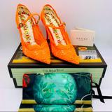 Gucci Shoes | Gucci Crystal-Embellish Cord Lace Mary Jane Pumps | Color: Orange | Size: 10