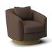 Barrel Chair - Bernhardt Camino 32" Wide Top Grain Leather Swivel Barrel Chair Wood/Leather/Genuine Leather in Yellow/Black/Brown | Wayfair