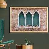 East Urban Home Ambesonne Venice Wall Art w/ Frame, Traditional Gothic Style Windows w/ Flower Pots On Brick Wall | Wayfair
