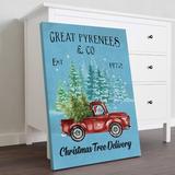 The Holiday Aisle® Christmas Tree Delivery Gallery Wrapped Canvas - Christmas Holiday Illustration Decor, Red & Blue | 20 H x 16 W x 2 D in | Wayfair