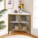 Trent Austin Design® Kempst Corner End Table Shelf, 3-Tier Display Shelves w/ Protection Door, Metal Frame Storage Cabinet Org Wood | Wayfair