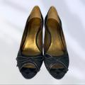 Coach Shoes | Coach Black Wedge Peep Toe Shoe 9.5 | Color: Black | Size: 9.5