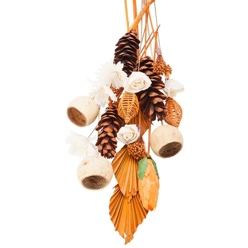 Décoration funéraire bouquet séché, orange/écru