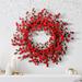 24" Mixed Wp Berry Privet Leaf Wreath - Red - 24-Inch