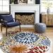 Blue/Orange 72 x 0.2 in Area Rug - World Menagerie Weyland Floral Power Loom Indoor/Outdoor Patio Rug | 72 W x 0.2 D in | Wayfair