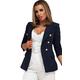 Womens Double Breasted Button Front Military Style Blazer Ladies Formal Jacket (Navy, 10)