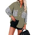 Reukree Womens Boyfriend Jacket Casual Oversized Long Sleeve Button Down Turndown Collar Shirts Retro Trendy Coat Light Green Large