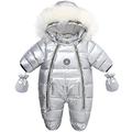 AIKSSOO Baby Infant Winter Snowsuit Hooded Romper with Gloves Booties Jumpsuit Outfits (PU White, 12-18 Months)