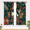 YUANZU Bird Curtains, Tropical Forest Jungle Plant Flower Tree Leaves 3D Print Patterned Eyelet Thermal Insulated Room Darkening Blackout Window Drapes for Bedroom Living Room 2 Panels W117cm x D229cm