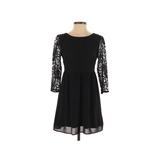 Forever 21 Cocktail Dress - A-Line Crew Neck 3/4 Sleeve: Black Dresses - Women's Size Small
