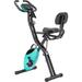 Folding Exercise Bike, Fitness Upright and Recumbent X-Bike with 10-Level Adjustable Resistance, Arm Bands and Backrest