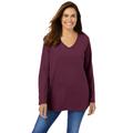 Plus Size Women's Perfect Long-Sleeve V-Neck Tee by Woman Within in Deep Claret (Size L) Shirt