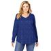 Plus Size Women's Washed Thermal V-Neck Tee by Woman Within in Evening Blue Lotus Field (Size 22/24) Shirt