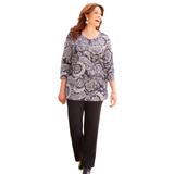 Plus Size Women's Suprema® 3/4 Sleeve V-Neck Tee by Catherines in Black Paisley (Size 2XWP)
