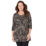 Plus Size Women's Easy Fit 3/4 Sleeve V-Neck Tee by Catherines in Black Paisley (Size 6X)