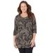 Plus Size Women's Easy Fit 3/4 Sleeve V-Neck Tee by Catherines in Black Paisley (Size 6X)