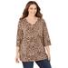 Plus Size Women's Suprema® 3/4 Sleeve V-Neck Tee by Catherines in Classic Animal Neutral (Size 3X)