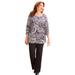 Plus Size Women's Suprema® 3/4 Sleeve V-Neck Tee by Catherines in Black Paisley (Size 4X)