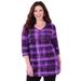 Plus Size Women's Easy Fit 3/4 Sleeve V-Neck Tee by Catherines in Purple Plaid (Size 3XWP)