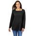 Plus Size Women's Perfect Long-Sleeve Square-Neck Tee by Woman Within in Black (Size 38/40) Shirt