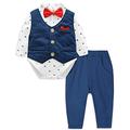 mintgreen Baby Boys' Wedding Suits, 3pcs Formal Bodysuit Outfit with Waistcoat Bow Tie Trousers, Blue, 6-9 Months