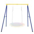 COSTWAY Metal Swing Frame, A-Frame Swings Stand with Ground Stakes, Carabiners & Foot Caps, for Garden Park Playground, Frame Only (Blue + Yellow)