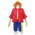 JOJO STYLE ONE PIECE Monkey D. Luffy Cosplay Costume Anime, Cosplay Costume Halloween Carnival Costume Props for Adults Including Clothes + Pants + Hat + Waist Seal,Red,L