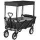 Garden Cart Wagons Foldable Pull Wagon with Romovable Canopy Trolley 4 Wheels (Black) - 150KG Capacity
