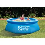 Intex 8ft Easy Set Inflatable Above Ground Round Swimming Pool & Pool Cover Steel in Blue/Gray | 30 H x 96 W x 96 D in | Wayfair 28020E + 28110EH