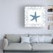 Highland Dunes Navy Starfish on Newsprint by Emily Adams - Wrapped Canvas Graphic Art Canvas in Blue/Gray/White | 14 H x 14 W x 2 D in | Wayfair