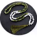 Collier en Jade naturel du sud Howlite perles de 8mm bijou pendentif avec pompon tibétain pour