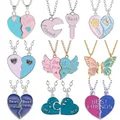 Couple chaud rose bleu coeur cassé meilleurs amis collier pendentif chaîne BFF amitié mignon bijoux