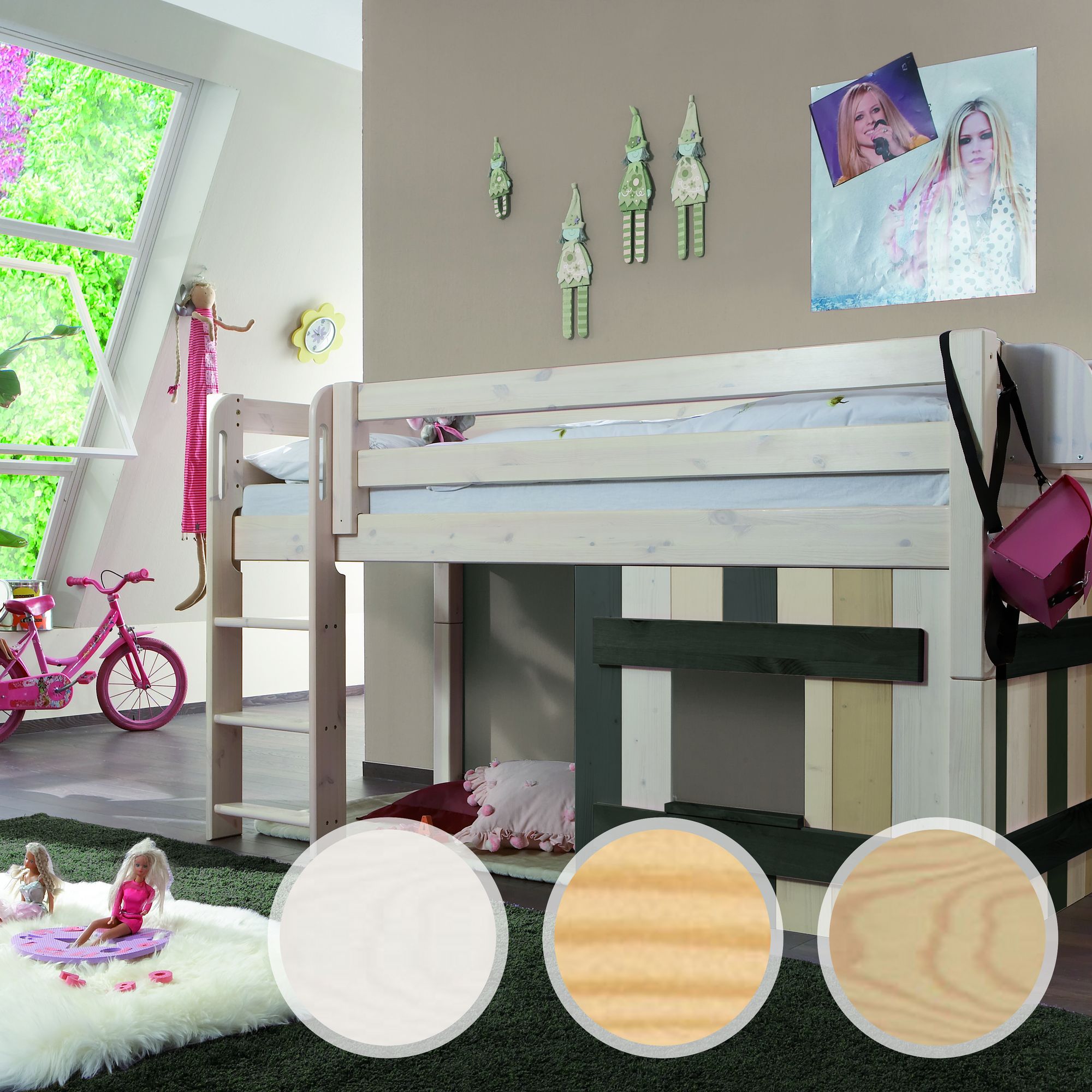 INFANSKIDS Hochbett mit Leiter II Kiefer weiss / 140 cm