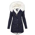 Women's Lining Coat Winter Jacket Long Lined with Fur Hood Warm Winter Parka Jacket Winter Coat Women's Winter Long Sleeve Button Coat Leisure Jacket Women's Coat Parka Plush Jacket Fleecejack, navy, XL