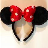 Disney Accessories | Disney-Minnie Mouse Black Headband Ears & Red Bow | Color: Black/Red | Size: Osg