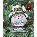 The Holiday Aisle® Joe Cool Snow Globe Wood Hanging Figurine Ornament Wood in Blue/Brown/Green | 5 H x 4 W x 0.25 D in | Wayfair