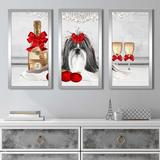 The Holiday Aisle® Christmas Holiday Shih Tzu by Jodi - 3 Piece Picture Frame Graphic Art /Acrylic in Black/Red | 40.5 H x 25.5 W x 1 D in | Wayfair