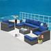 Latitude Run® 9-pieces Wicker/rattan Seating Group w/ Cushions Synthetic Wicker/All - Weather Wicker/Wicker/Rattan in Blue | Outdoor Furniture | Wayfair