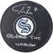 Jordan Eberle Seattle Kraken Autographed Hockey Puck with "Release The Kraken" Inscription