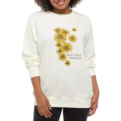 Belle du Jour Egret Junior's Fleece Sunflower Graphic Pullover