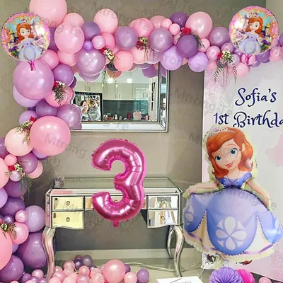 Ensemble de ballons en aluminium rose et violet pour fille grande princesse Sofia de dessin animé