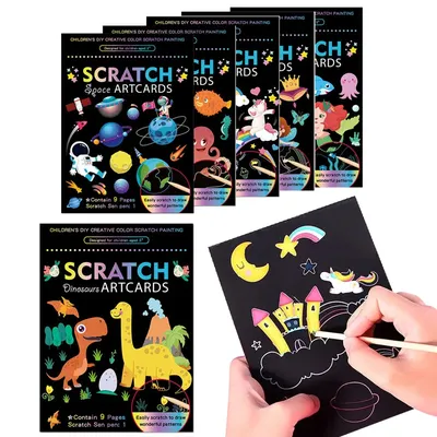 Lot de cartes à gratter en papier magique arc-en-ciel pour enfant ensemble de 9 pièces peinture