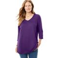 Plus Size Women's Perfect Three-Quarter Sleeve V-Neck Tee by Woman Within in Radiant Purple (Size 4X) Shirt