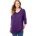 Plus Size Women's Perfect Three-Quarter Sleeve V-Neck Tee by Woman Within in Radiant Purple (Size 4X) Shirt