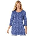 Plus Size Women's Perfect Printed Three-Quarter-Sleeve Scoopneck Tunic by Woman Within in French Blue Paisley (Size S)