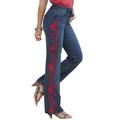 Plus Size Women's Whitney Jean with Invisible Stretch® by Denim 24/7 in Vivid Red Swirl Embroidery (Size 16 W) Embroidered Bootcut Jeans