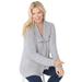 Plus Size Women's Shawl Collar Shaker Sweater by Woman Within in Heather Grey (Size 3X)