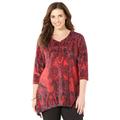 Plus Size Women's Panne Velvet Tunic by Catherines in Red Paisley (Size 0X)